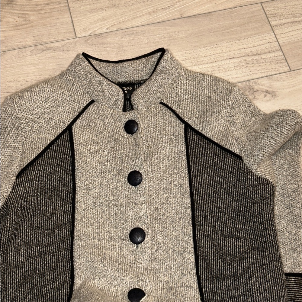 Vintage Toro Boiled Wool Blend A-Line Car Coat Grey Black Trim Size M - Picture 12 of 12